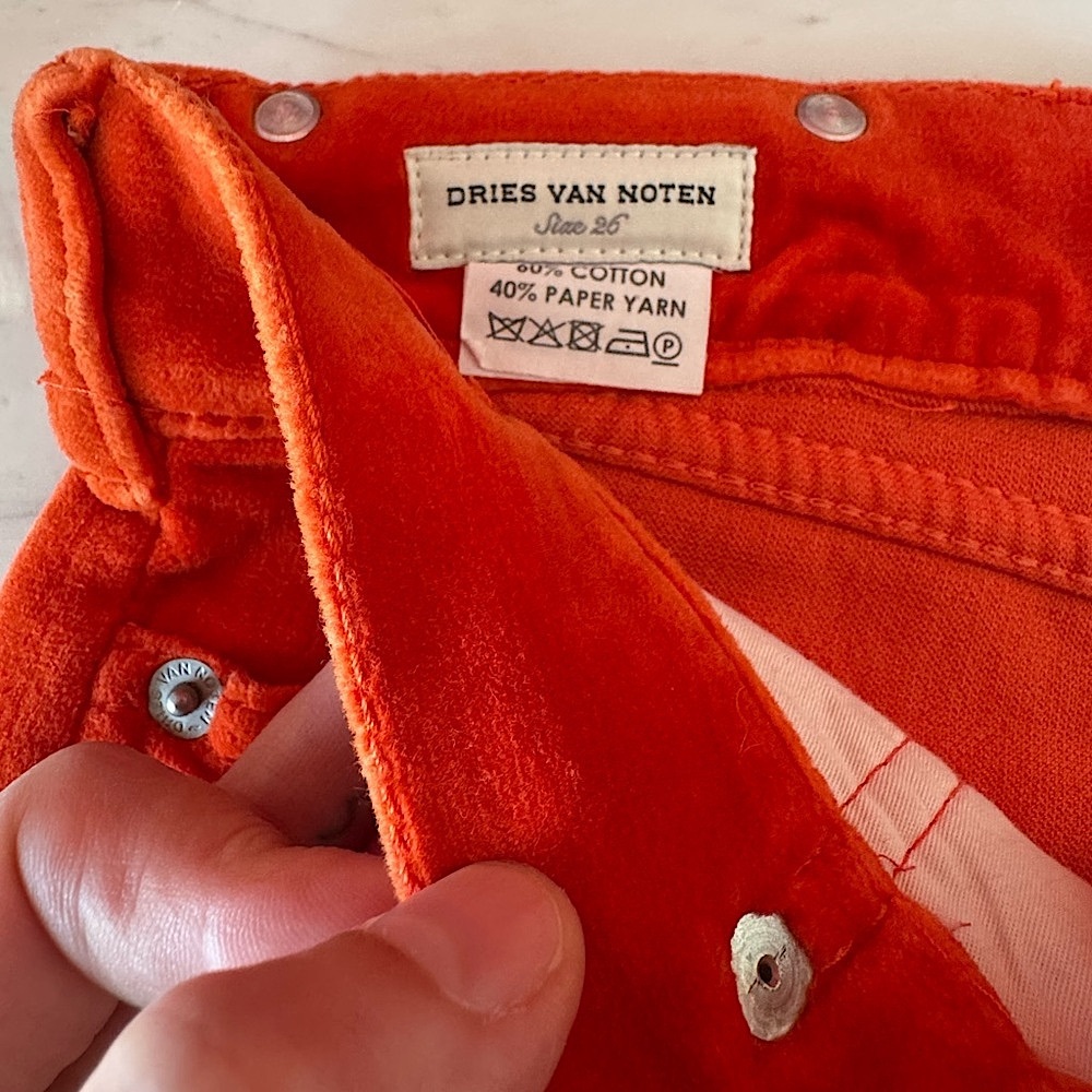 dries van noten orange-rust velvet pants